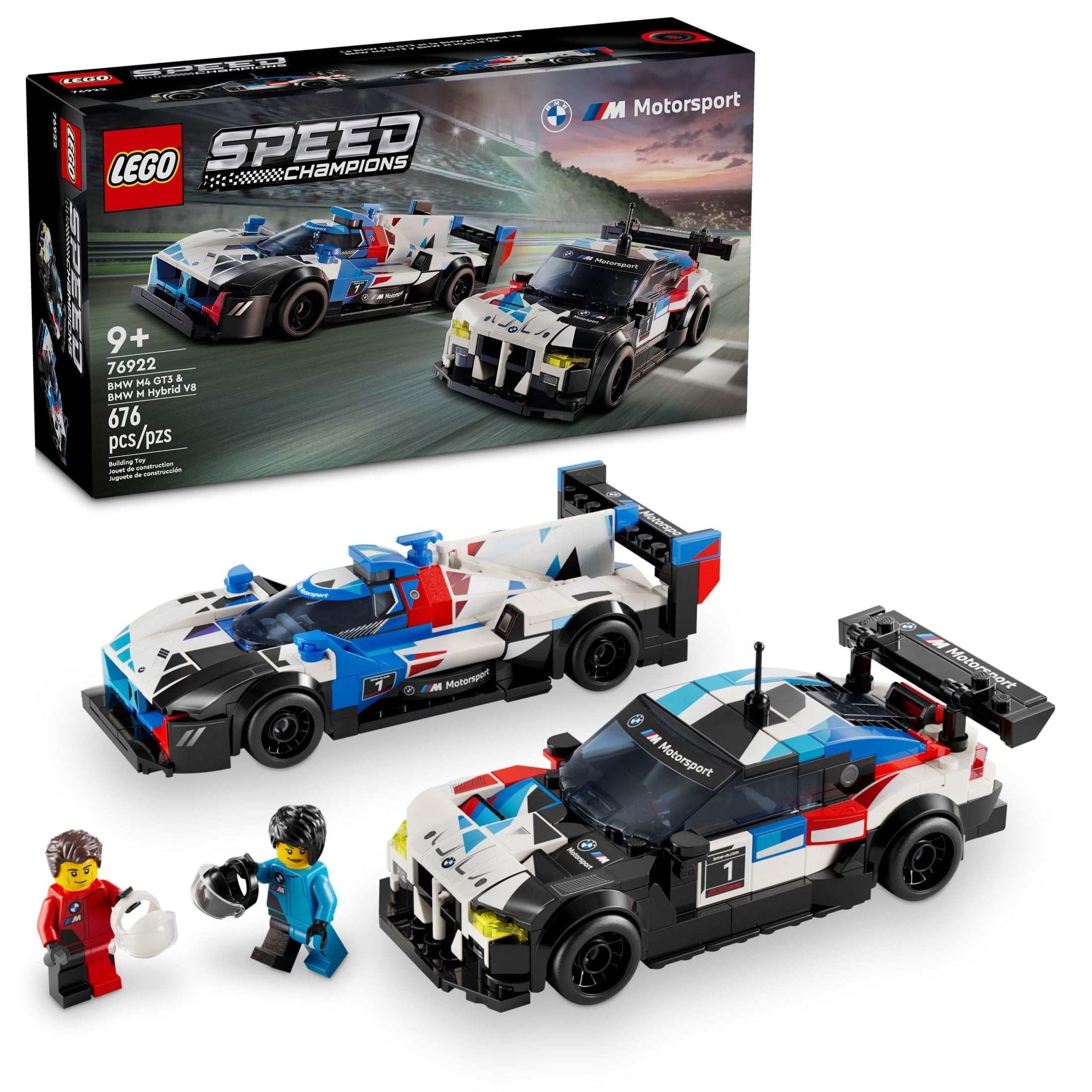LEGO Speed Champions BMW M4 GT3 & BMW M Hybrid V8 Building Toys - Race Car Toys for Kids, Boys & Girls, Ages 9+ - Gift for Christmas - W/ 2 Minifigures - 76922